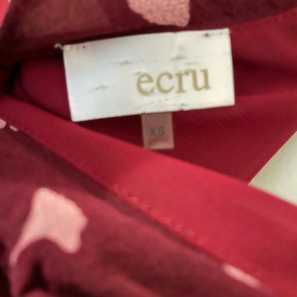 Ginkgo leaf pink and burgundy sleeveless blouse with flutter sleeve - Picture 3 of 4